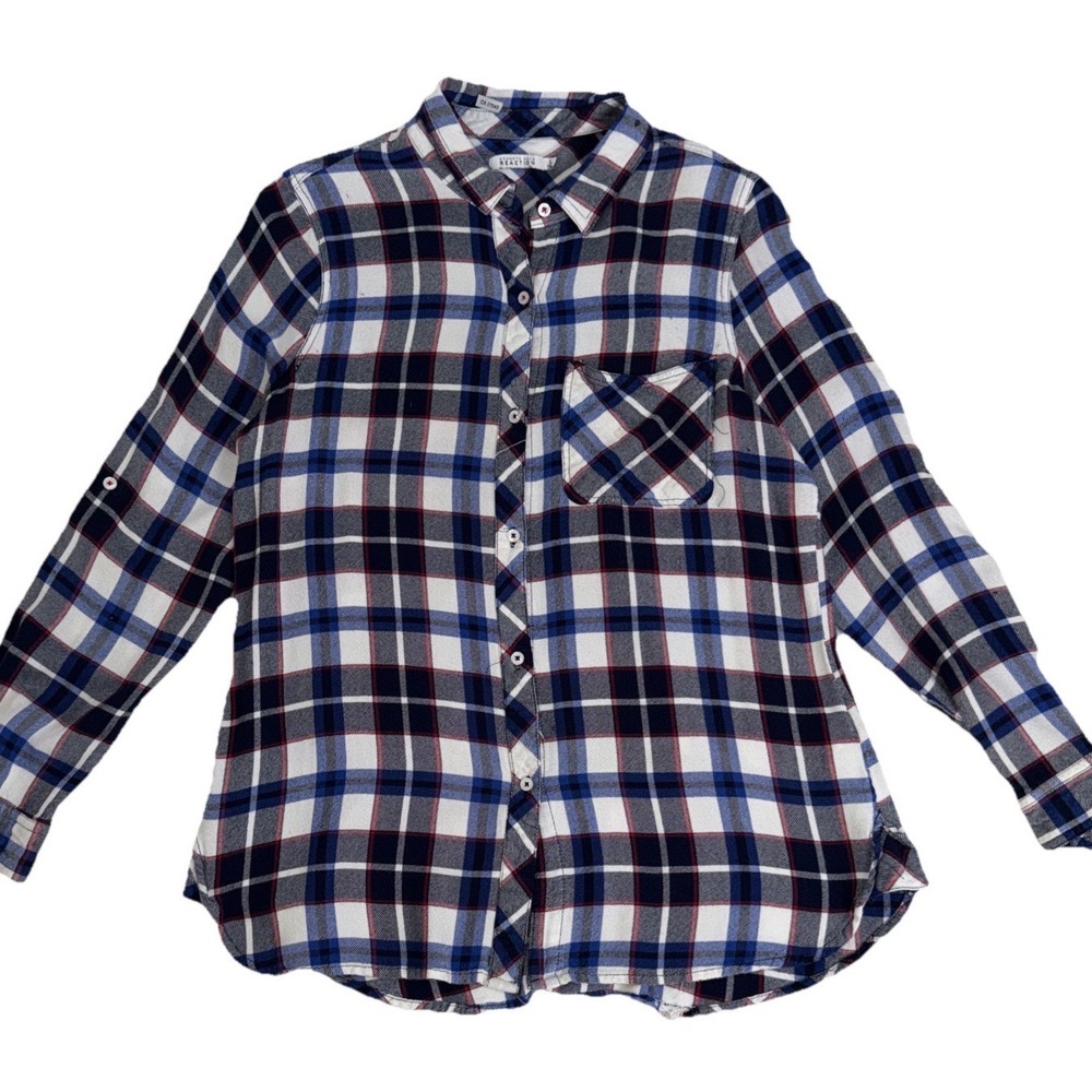 Kenneth Cole Plaid Button Down Shirt Soft Blue White Red Grunge Cowgirl Large‎